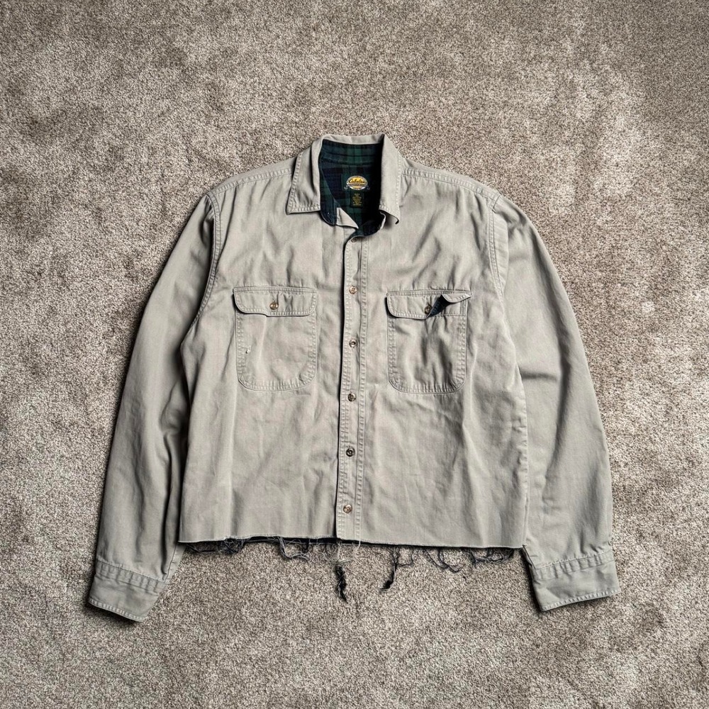 BEIGE CABELLA'S CROPPED FLEECE-LINED BUTTON UP